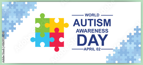 World autism awareness day illustration with puzzle piece and text design vector
