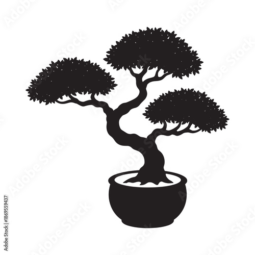 Elegant bonsai tree silhouette in a pot a symbol of peace and harmony