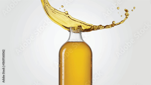 A product photography shot of a clear glass bottle filled with golden-yellow liquid against a pure white background (2)_traced