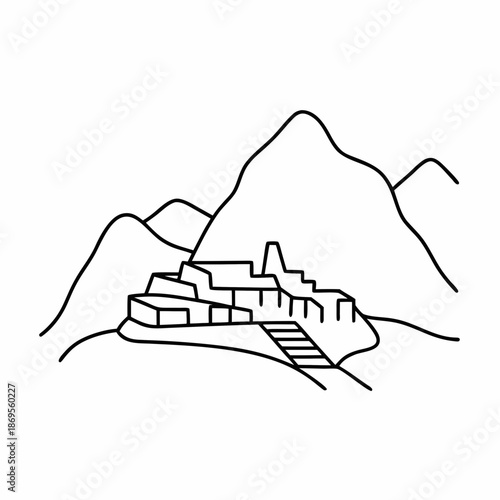 Machu Picchu Outline Vector Illustration