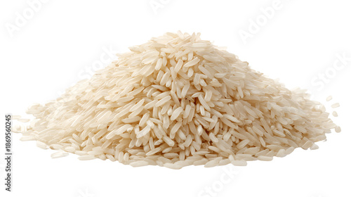 Pile of uncooked white rice isolated on transparent background