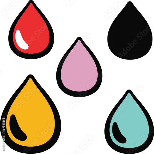 A graphic of five colorful teardrop shapes