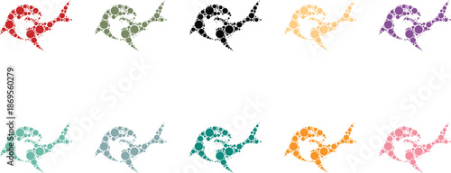 Snail silhouettes made of colorful circles, Abstract snail dot art animal collection