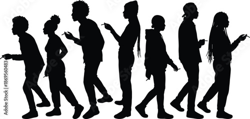 People using smartphones silhouette group showing modern communication technology social media addiction texting and digital lifestyle behavior concept