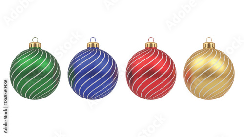A set of four large Christmas ornament baubles arranged horizontally against a white background (2)_traced