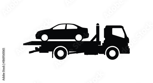 A black silhouette of a car being towed by a truck silhouette