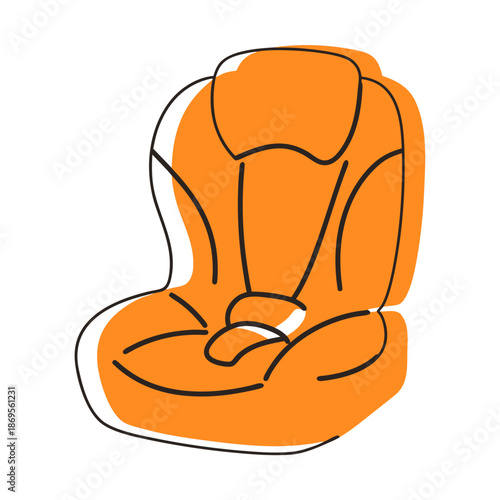 Child car seat design in orange color with simple lines  