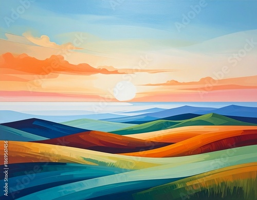 Dunes multicolores au soleil couchant