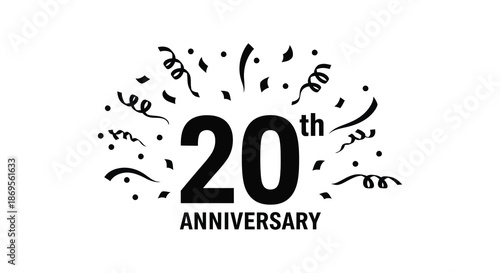 Celebratory design with the number twenty and confetti a striking silhouette