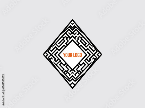 Black Geometric Diamond Shape with Maze Design.