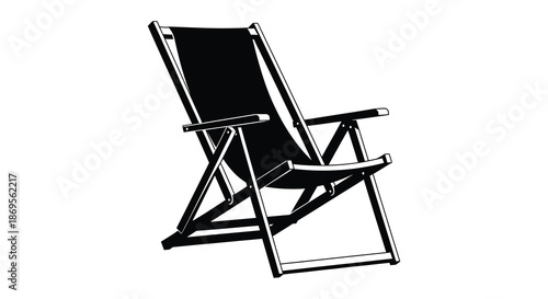 A black beach chair resting on a white background a striking silhouette