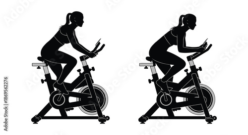 Woman exercising on a stationary bike a dynamic fitness scene silhouette