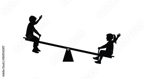 Children playing on a seesaw a delightful childhood moment silhouette