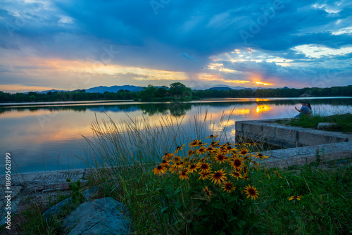 Wallpaper Mural Fuhai sunset glow and wild chrysanthemum landscape at Yuanmingyuan, Beijing, China Torontodigital.ca