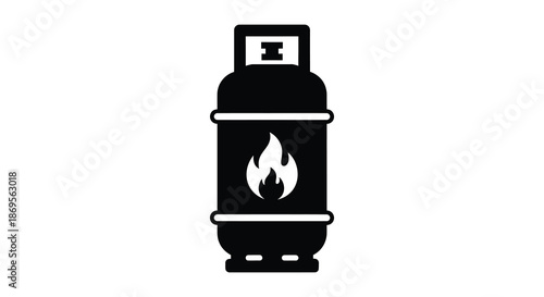 Black gas cylinder icon with flame detail a stark graphic silhouette