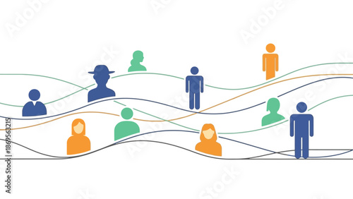 Colorful Human Figures on Wavy Lines.