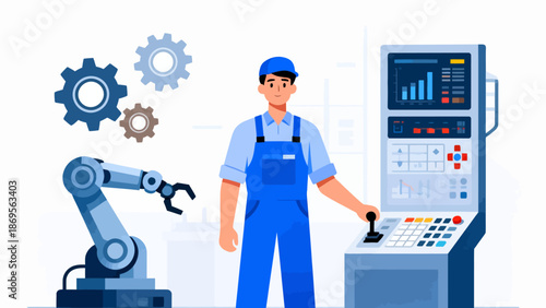 Man operating industrial control panel