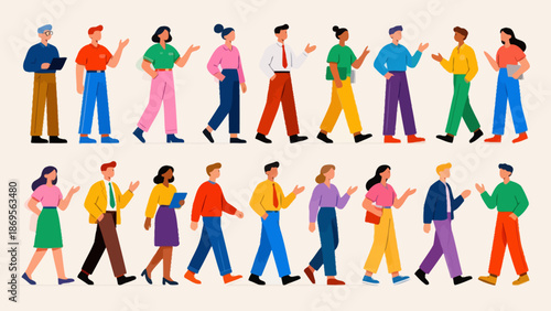Colorful animated people walking and interacting