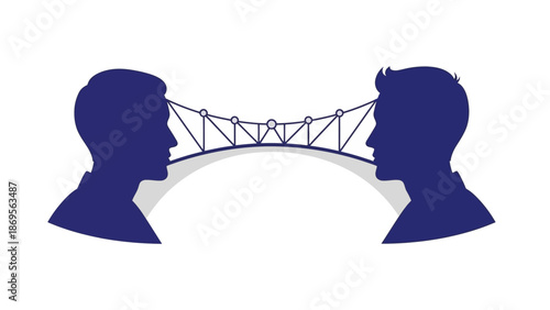 Two Silhouetted Heads Connected by Bridge.