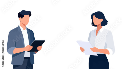 Business meeting with digital and paper documents