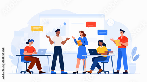 Office workers collaborating in a meeting