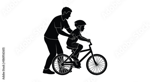 Father teaching child to ride a bicycle a heartwarming family moment silhouette