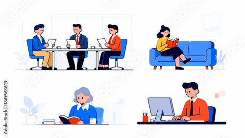 Office work and reading scenes