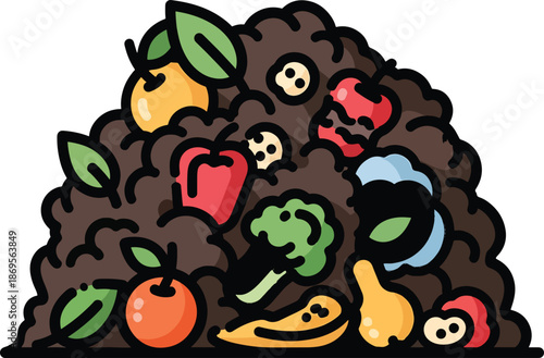 A colorful compost pile with various fruits and vegetables