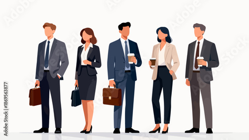 Business people in suits with coffee and briefcases