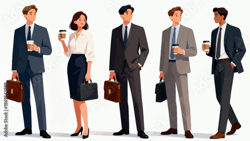 Business people in suits with coffee and briefcases