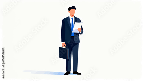 Businessman holding briefcase and document