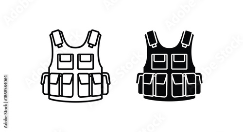 Two black and white tactical vests a bold graphic illustration silhouette