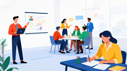 office meeting with presentation