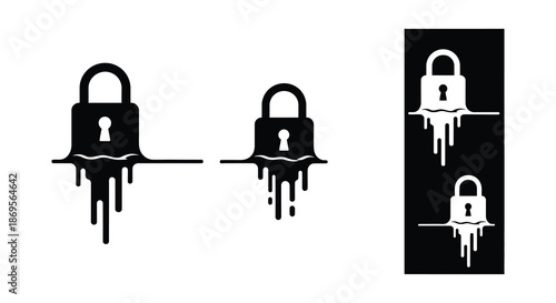 Three dripping lock icons in a minimalist black and white silhouette