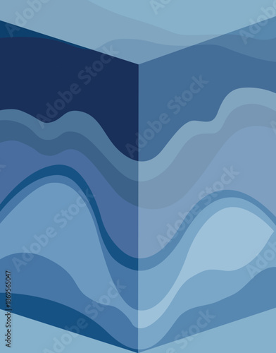 Abstract blue layered waves with geometric split composition