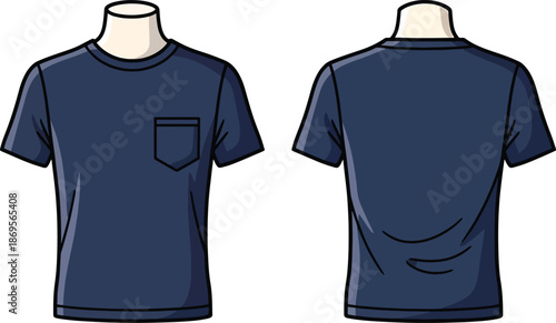 A dark blue t-shirt with a pocket on the front