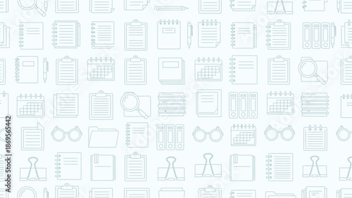 Office Supply Icons Pattern Background With Notebooks Calendars Folders Binders and Magnifying Glass Paper Clips