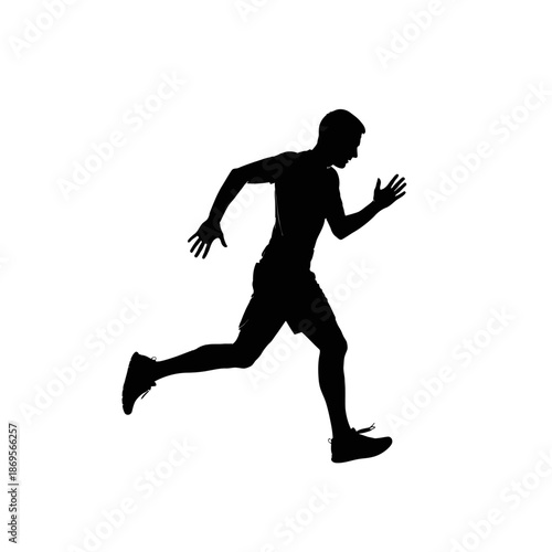 Silhouette of a man running with determination and speed.