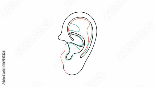 Stylized line drawing of a human ear with subtle color distortion.