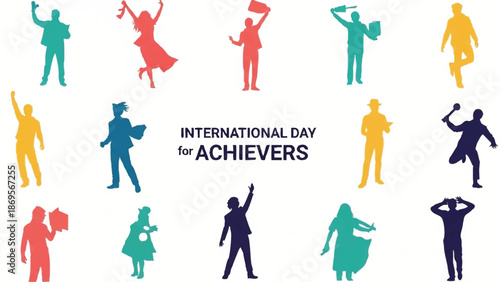 International Day for Achievers Diverse Silhouettes Celebrating Success.