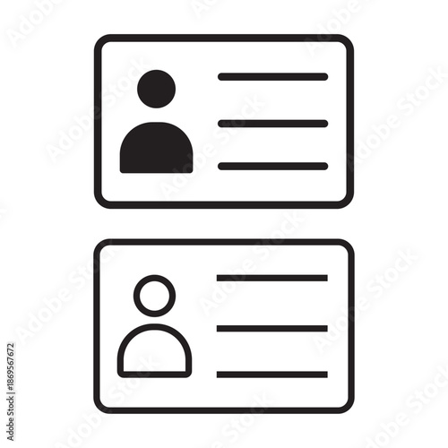 ID card line icon set isolated on white background. Vector illustration of identification badge, driver license or user profile personal info symbol.