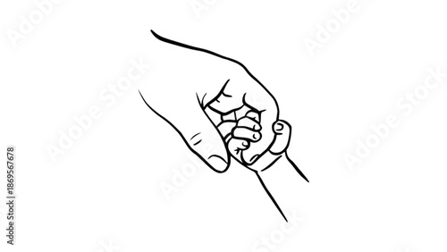 Minimalist Line Drawing of Adult Hand Holding Child Small Hand