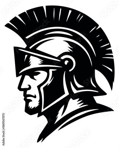 Stylized illustration of a spartan warrior depicting a helmet in profile for a sports mascot or team emblem