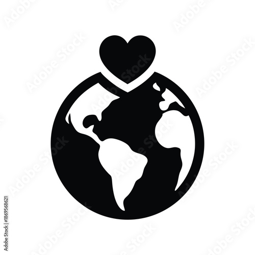 World heart icon global love unity charity humanitarian symbol Vector illustration
