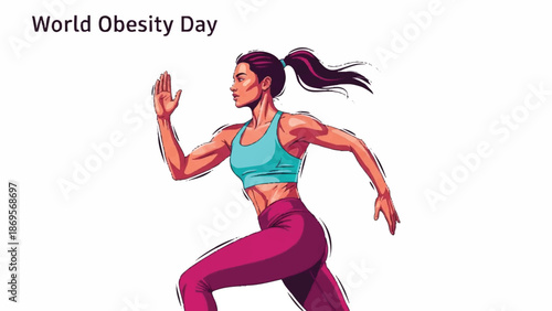 Woman running for World Obesity Day awareness.