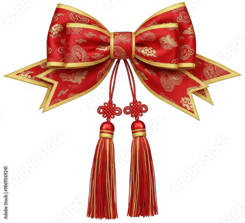 Chinese Knot png Red Bow cutout Asian Ribbon png Decorative Knot cutout Lunar New Year png Celebration Bow cutout Silk Bow png Festive Ornament cutout