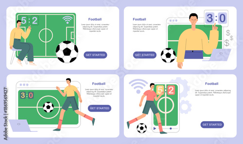 Football set. Sport games concept. Bookmaker market, wagering, sport betting. Digital sports, e-sport league, online football tournament. Flat vector illustration for website, landing page, web banner