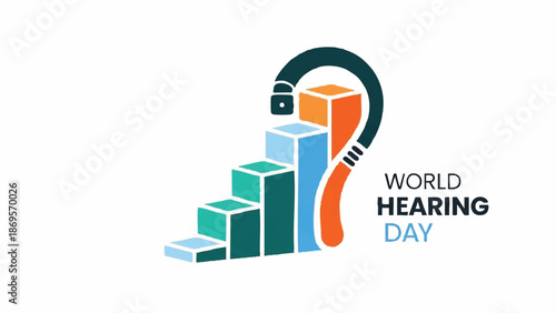 World Hearing Day awareness symbol with ear and bar graph.