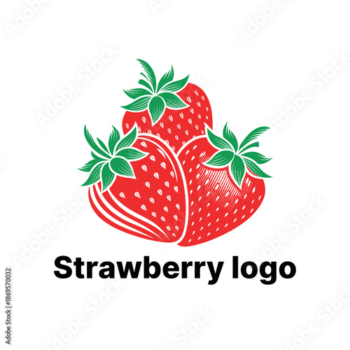 strawberry logo design silhouette vector line art logo design
