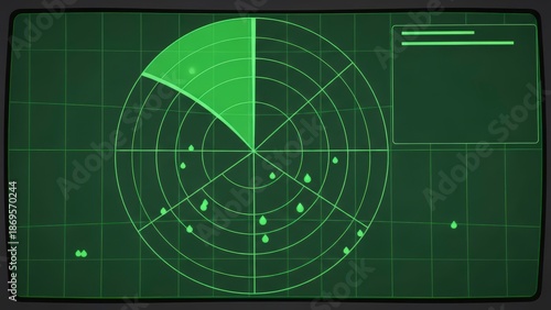 Vintage Radar Screen Displaying Multiple Targets and Sweep Sector.